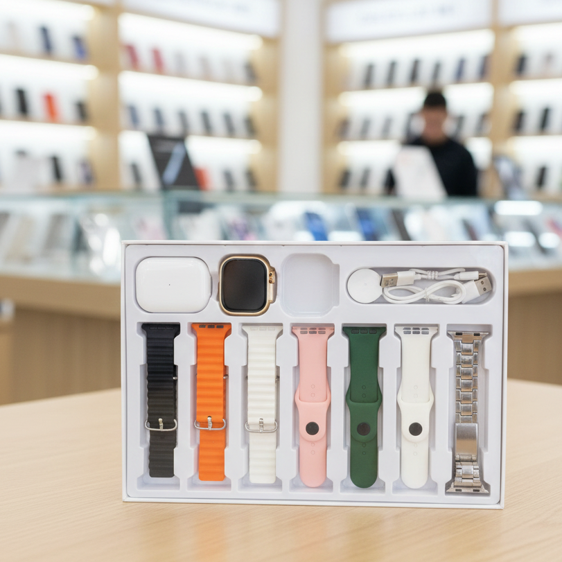 I20 Ultra Max suit Smart Watch 10 in 1 box 2.3inch large screen with 7 strips smartwatch With Airpords2